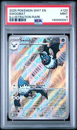 PSA 9 MINT Swoobat White Flare Illustration Rare Holo 2025 Pokemon 120/086 - Image 1