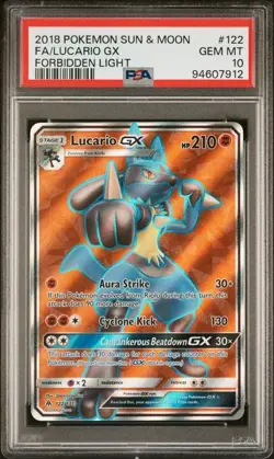 PSA 10 GEM MINT Lucario GX Forbidden Light Full Art Holo 2018 Pokemon 122/131 - Image 1