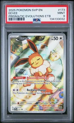 PSA 9 MINT Eevee Prismatic Evolutions ETB Promo Holo 2025 Pokemon SVP 173 - Image 1