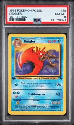 PSA 8 NM-MT Kingler Fossil 1st Edition 1999 Pokemon WOTC 38/62 - Image 1