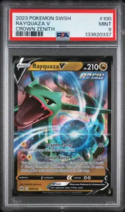 PSA 9 MINT Rayquaza V Crown Zenith 2023 Pokemon SWSH 100/159 - Image 1