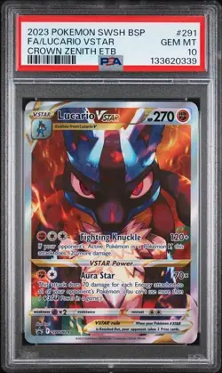 PSA 10 GEM MINT Lucario VSTAR Crown Zenith ETB Promo 2023 Pokemon SWSH291 - Image 1