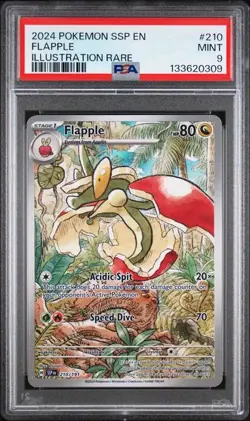 PSA 9 MINT Flapple Surging Sparks Illustration Rare Holo 2024 Pokemon 210/191 - Image 1