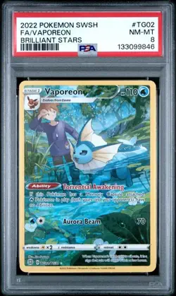 PSA 8 NM-MT Vaporeon Brilliant Stars Full Art Holo 2022 Pokemon TG02 - Image 1