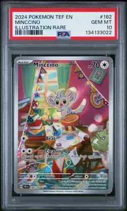 PSA 10 GEM MINT Minccino Temporal Forces Illustration Rare 2024 Pokemon 182/162 - Image 1