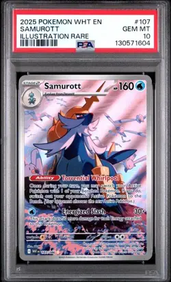 PSA 10 GEM MINT Samurott White Flare Illustration Rare Holo 2025 Pokemon 107/086 - Image 1