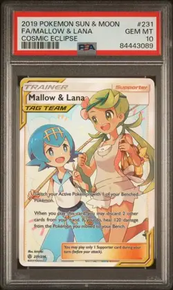 PSA 10 GEM MINT Mallow & Lana Cosmis Eclipse Full Art Holo 2019 Pokemon 231/236 - Image 1