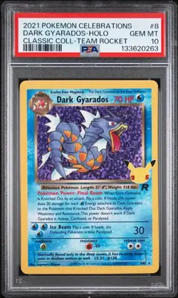 PSA 10 GEM MINT Dark Gyarados Celebrations Team Rocket Holo 2021 Pokemon 8/82 - Image 1