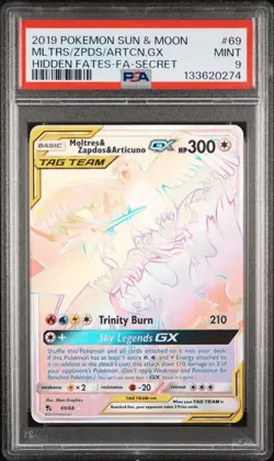 PSA 9 MINT Moltres & Zapdos & Articuno GX Hidden Fates Holo 2019 Pokemon 69/68 - Image 1