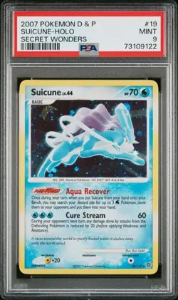 PSA 9 MINT Suicune Holo Secret Wonders D & P 2007 Pokemon 19/132 - Image 1
