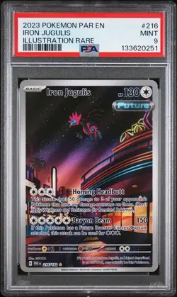 PSA 9 MINT Iron Jugulis Paradox Rift Illustration Rare Holo 2023 Pokemon 216/182 - Image 1