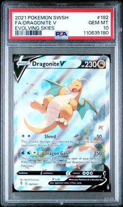 PSA 10 GEM MINT Dragonite V Evolving Skies Full Art Holo 2021 Pokemon 192/203 - Image 1
