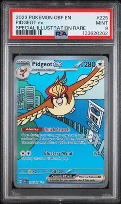 PSA 9 MINT Pidgeot EX Obsidian Flames SIR 2023 Holo Pokemon 225/197 - Image 1