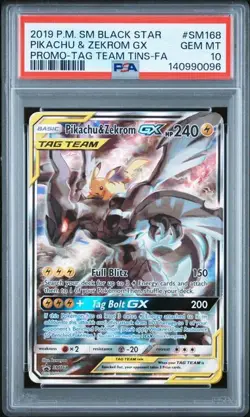 PSA 10 GEM MINT Pikachu & Zekrom GX Tag Team Promo 2019 Pokemon SM168 - Image 1