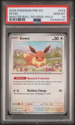 PSA 10 GEM MINT Eevee Prismatic Evolutions Masterball Reverse Pokemon 074/131 - Image 1
