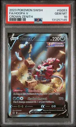 PSA 10 GEM MINT Hoopa V Crown Zenith Full Art Holo 2023 Pokemon GG53/GG70 - Image 1