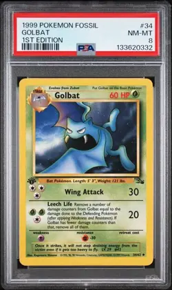 PSA 8 NM-MT Golbat Fossil 1st Edition 1999 Pokemon WOTC 34/62 - Image 1