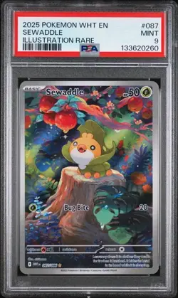 PSA 9 MINT Sewaddle White Flare Illustration Rare 2025 Pokemon 087/086 - Image 1