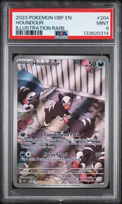 PSA 9 MINT Houndour Obsidian Flames Illustration Rare Holo 2023 Pokemon 204/197 - Image 1