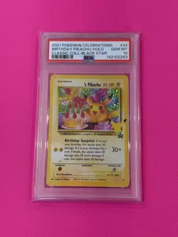 PSA 10 Birthday Pikachu Holo 24 Celebrations Classic Collection Pokemon - Image 1