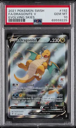 2021 POKEMON SWORD & SHIELD EVOLVING SKIES #192 FULL ART/DRAGONITE V PSA 10 - Image 1