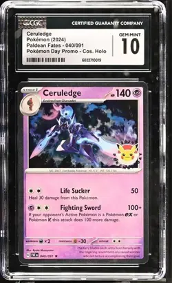 2024 POKEMON PALDEAN FATES POKEMON DAY PROMO-COS. HOLO CERULEDGE CGC 10 GEM MINT - Image 1