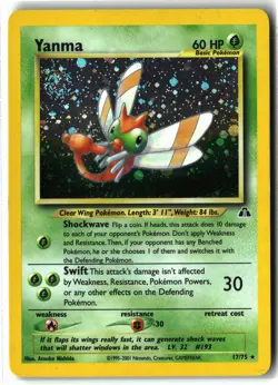 Yanma ⭐ 🌀 Swirl 🌀 17/75 Holo Rare Neo Discovery 2001 Pokemon LP - Image 1