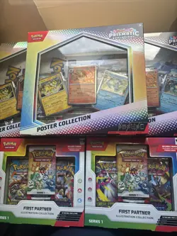 Pokemon 2 First Partner Illustration + 3 Prismatic Evolutions Poster Collection - Image 1