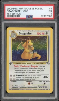 2000 Pokemon PORTUGUESE 1st Edition Fossil Dragonite Holo 4/62 PSA 5 EX - Image 1