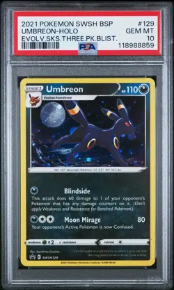 2021 POKEMON SWSH BLACK STAR PROMO #129 UMBREON-HOLO PSA 10 - Image 1