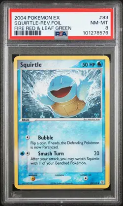 2004 POKEMON EX FIRE RED & LEAF GREEN #83 SQUIRTLE-REVERSE FOIL PSA 8 - Image 1