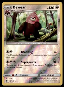 Bewear 112/149 Rare SM Base Set Pokemon Reverse Holo Near Mint - Image 1