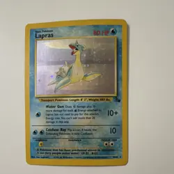 Pokemon Lapras Fossil Holo Rare Basic 80 HP Card 10/62 Unlimited Edition - Image 1