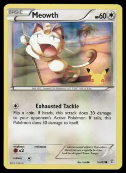 Pokemon Cards Meowth 053/83 (20th Anniversary Holo DMG *CREASE* - Image 1