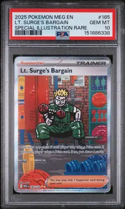 Lt. Surge's Bargain 185/132 Me01: Mega Evolution Graded PSA 10 Pokemon TCG - Image 1