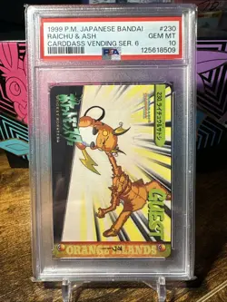 1999 Pokemon Japanese Bandai Anime Vending #230 Raichu & Ash PSA 10 - Image 1