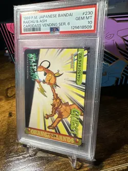 1999 Pokemon Japanese Bandai Anime Vending #230 Raichu & Ash PSA 10 - Image 2