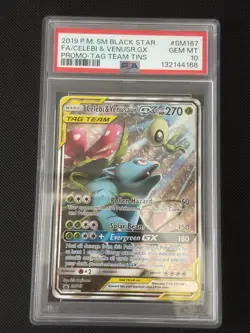 2019 POKEMON SM BLACK STAR PROMO #SM167 FULL ART/CELEBI & VENUSAUR GX PSA 10 - Image 1