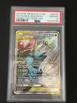 2019 POKEMON SM BLACK STAR PROMO #SM167 FULL ART/CELEBI & VENUSAUR GX PSA 10 - Image 2