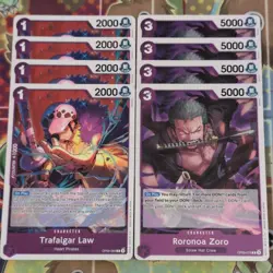 4 x One Piece Trafalgar Law & Roronoa Zoro OP09-069/076 R Rare Foil Mint Bundle - Image 1