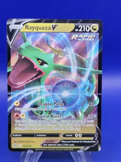 Rayquaza V 100/159 - Crown Zenith Pokemon Ultra Rare Card with TOP LOADER - Image 1
