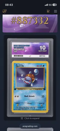 Pokemon Squirtle TCG Team Rocket Card 68/82 1st Edition! Ace 10 Gem Mint! Pop 5 - Image 1