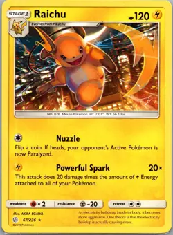 Raichu 67/236 R Cosmic Eclipse Pokemon Near Mint - Image 1