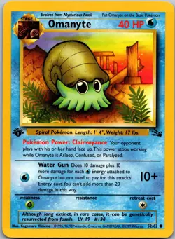 Omanyte 52/62 - Fossil Pokemon TCG LP 1st Edition - Image 1