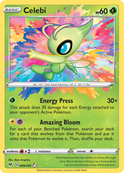 CELEBI 009/185 AMAZING RARE VIVID VOLTAGE POKEMON NEAR MINT - Image 1