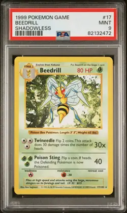 Pokemon Beedrill TCG Shadowless Base Set 17/102 Regular Rare Card 1999 PSA 9 - Image 1