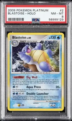2009 POKEMON PLATINUM #2 BLASTOISE-HOLO PSA 8 - Image 1