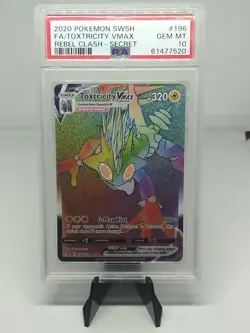 Toxtricity VMAX 196/192 Rainbow Secret Rare Rebel Clash Pokemon PSA 10 - Image 1