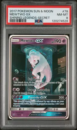 2017 POKEMON SUN & MOON SHINING LEGENDS SECRET #78 MEWTWO GX PSA 8 - Image 1
