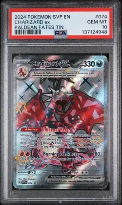 Pokemon TCG - PSA 10 GEM Charizard ex SVP 074 - 2024 Paldean Fates Tin Promo - Image 1